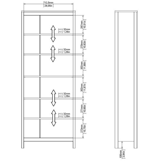 Barcila Wooden Bookcase With 5 Shelves In White