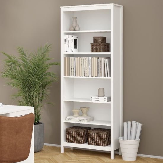 Product photograph of Barcila Wooden Bookcase With 5 Shelves In White from Furniture in Fashion