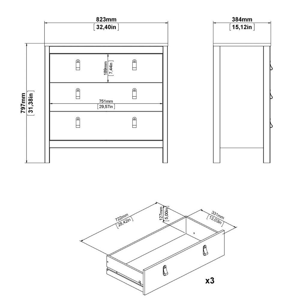 Barcila Wooden Chest Of 3 Drawers In Cashmere