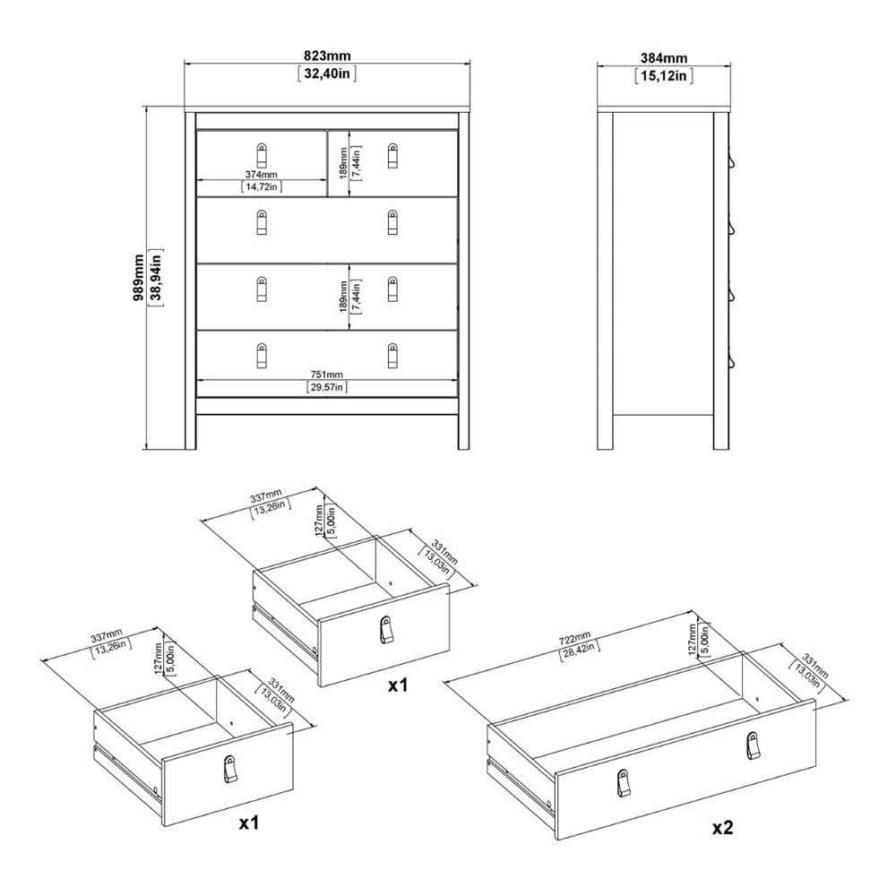 Barcila Wooden Chest Of 5 Drawers In Cashmere