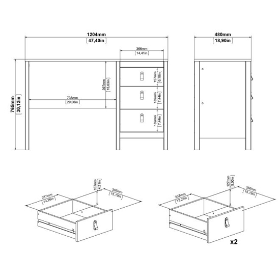 Barcila Wooden Computer Desk With 3 Drawers In Black