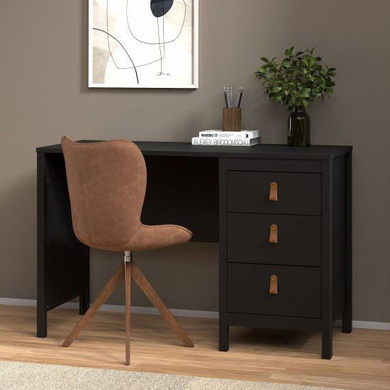 Barcila Wooden Computer Desk With 3 Drawers In Black