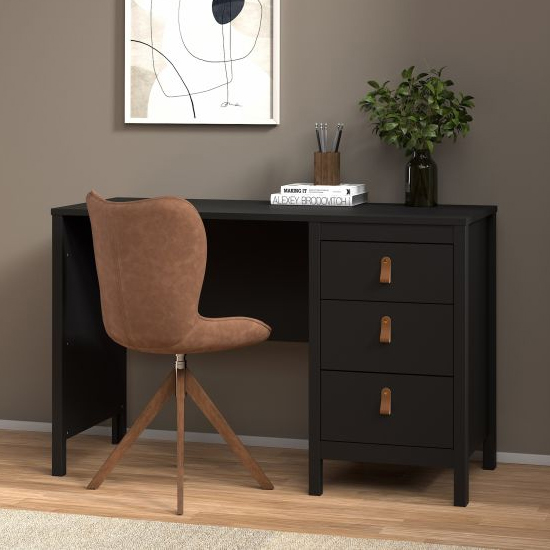 Read more about Barcila wooden computer desk with 3 drawers in black