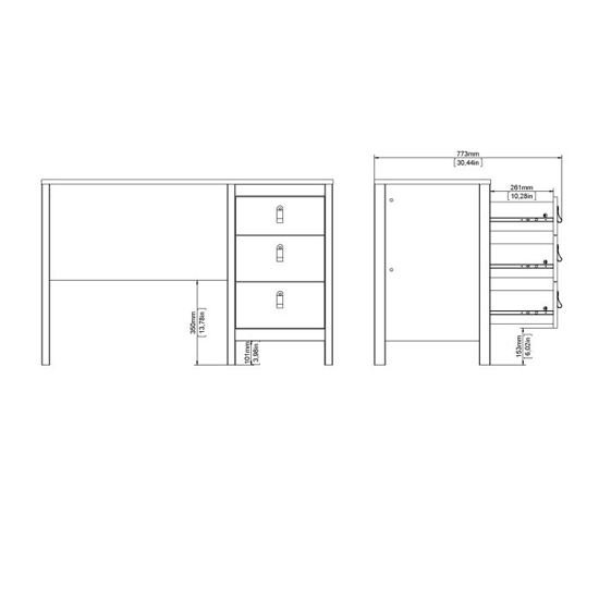 Barcila Wooden Computer Desk With 3 Drawers In White