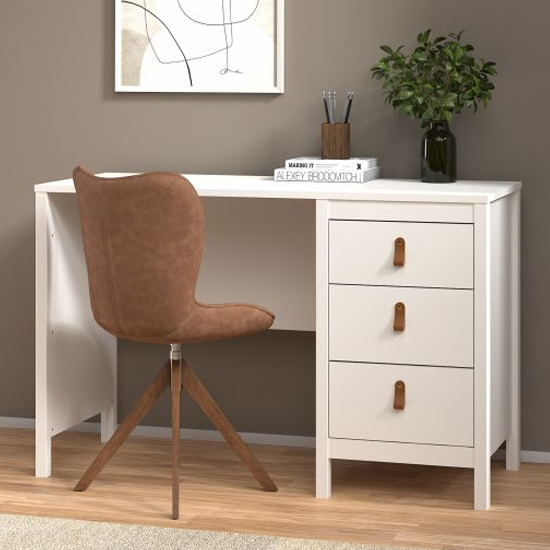Read more about Barcila wooden computer desk with 3 drawers in white