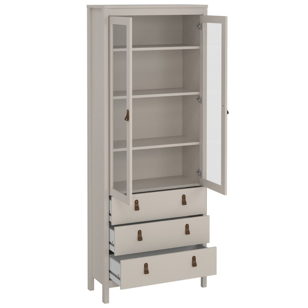 Barcila Wooden Display Cabinet With 2 Doors 3 Drawers In Cashmere