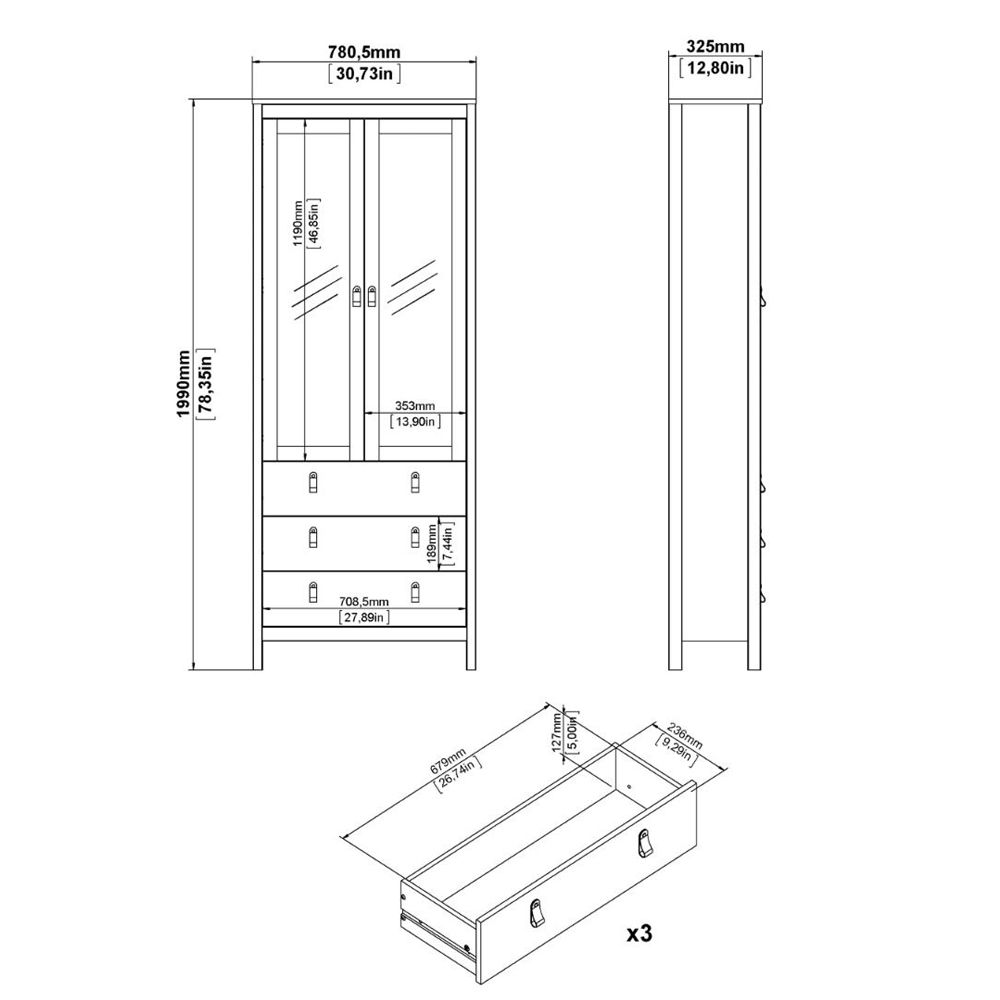 Barcila Wooden Display Cabinet With 2 Doors 3 Drawers In Cashmere