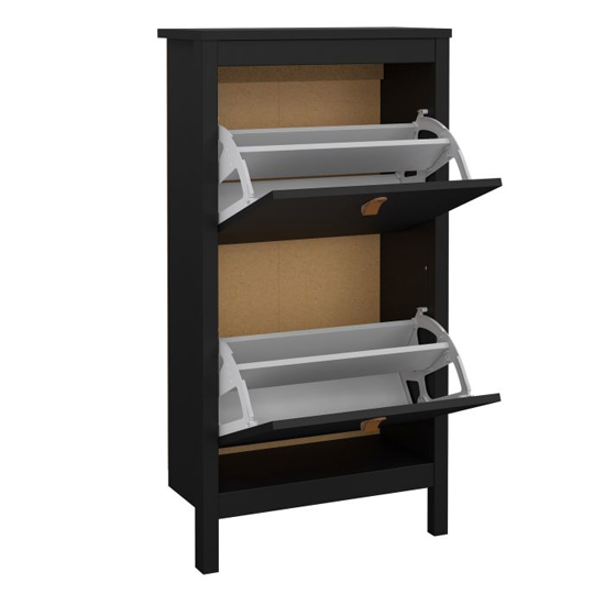 Barcila Wooden Shoe Storage Cabinet With 2 Flap Doors In Black