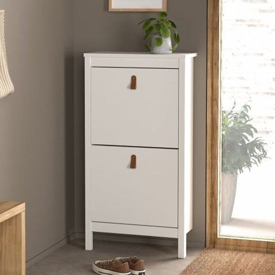 Product photograph of Barcila Wooden Shoe Storage Cabinet With 2 Flap Doors In White from Furniture in Fashion