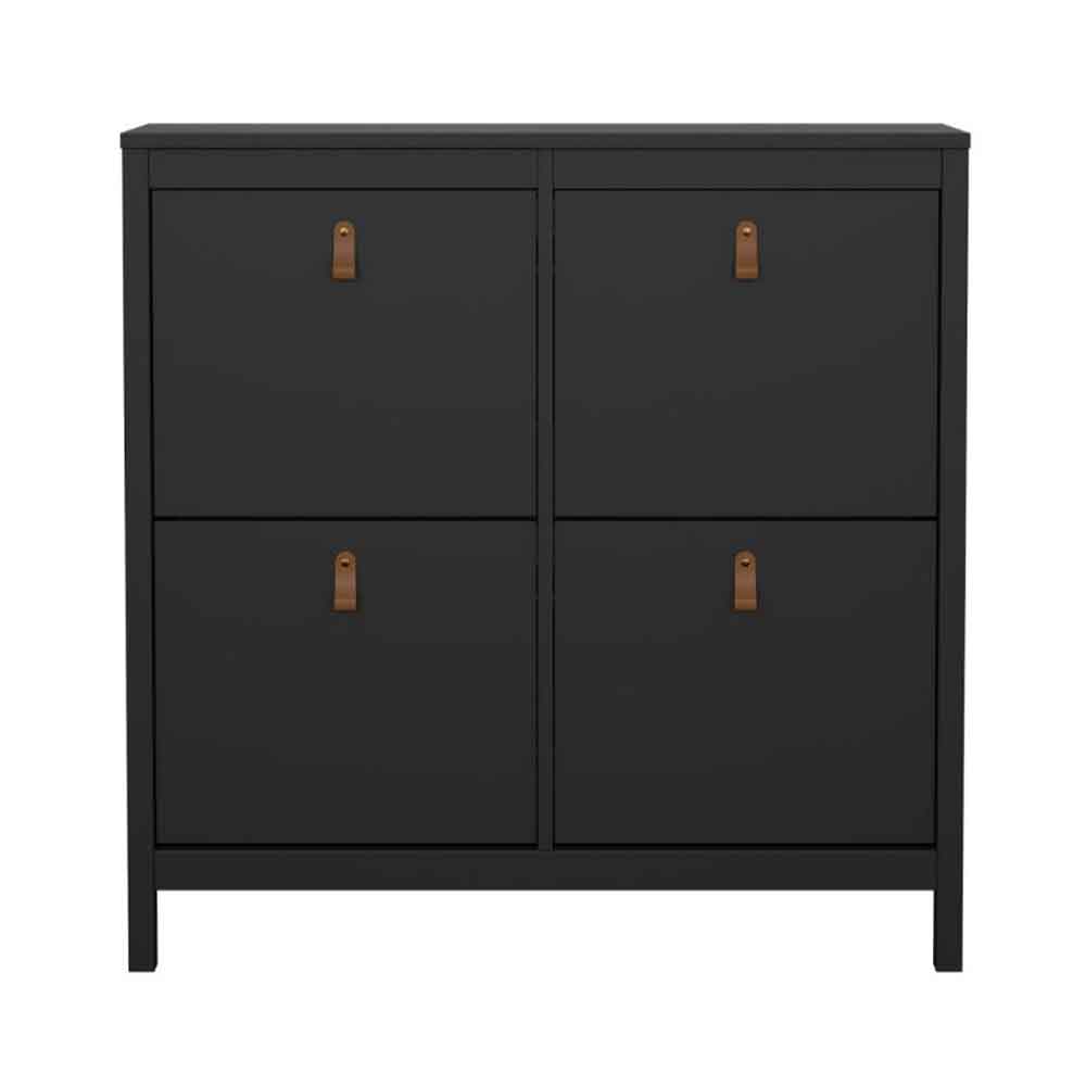 Barcila Wooden Shoe Storage Cabinet with 4 Flip Doors in Matt Black