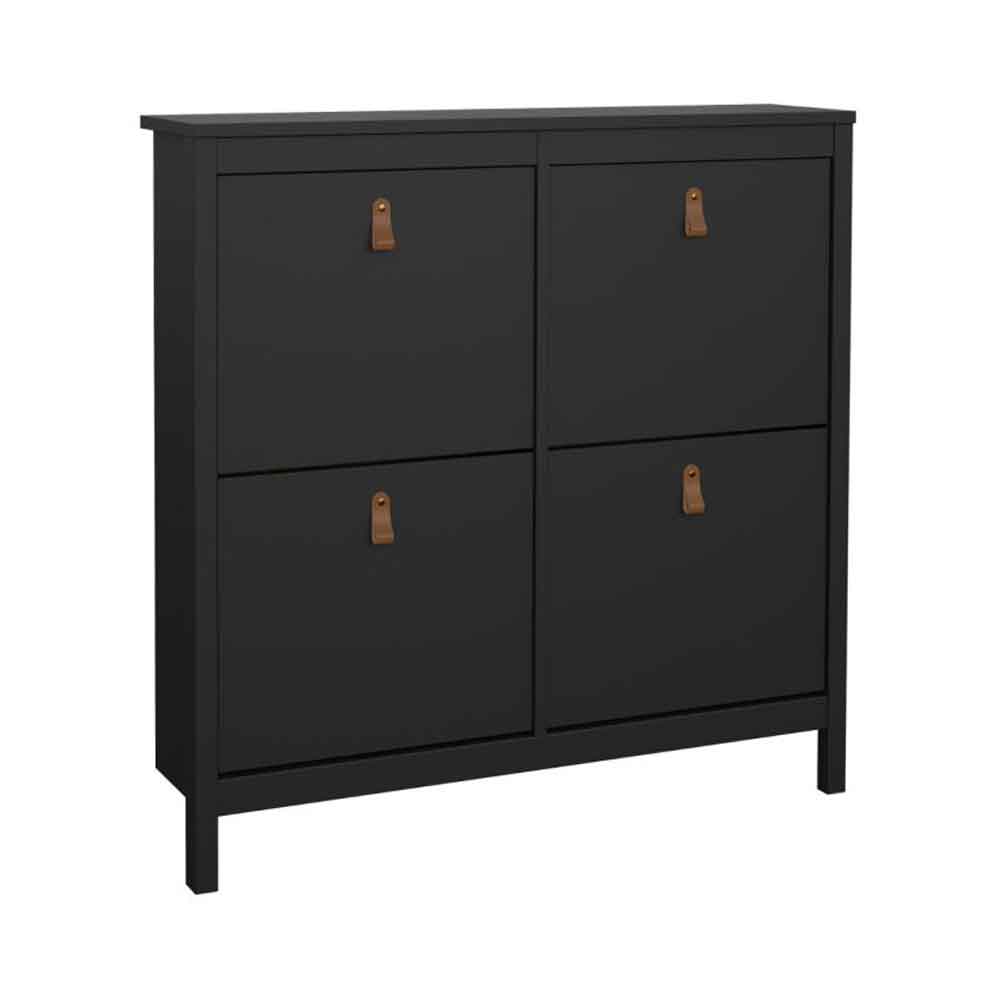 Barcila Wooden Shoe Storage Cabinet with 4 Flip Doors in Matt Black