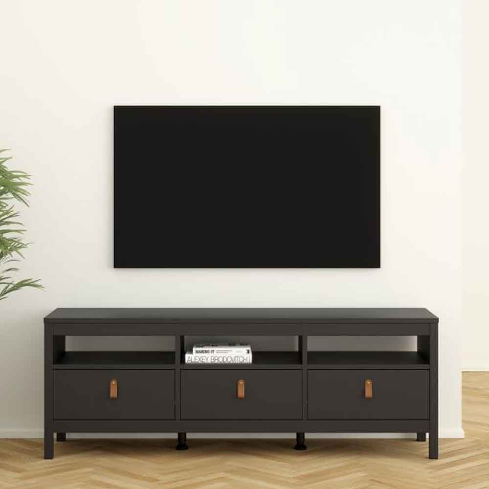 Barcila Wooden TV Stand with 3 Drawers in Matt Black