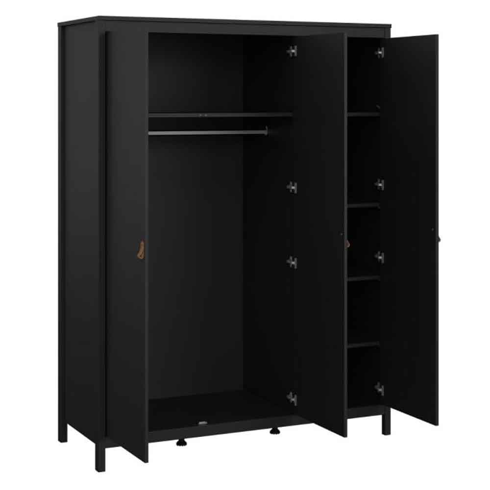 Barcila Wooden Wardrobe with 3 Drawers in Matt Black