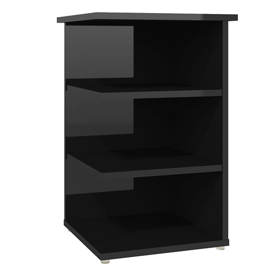 Bardia High Gloss Side Table With 3 Shelves In Black_2