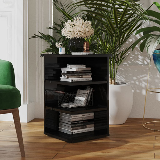 Read more about Bardia high gloss side table with 3 shelves in black