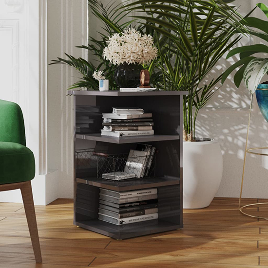 Read more about Bardia high gloss side table with 3 shelves in grey