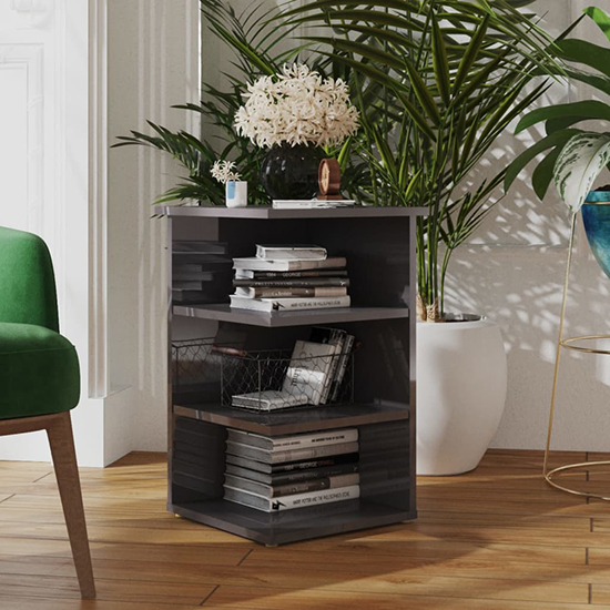 Product photograph of Bardia High Gloss Side Table With 3 Shelves In Grey from Furniture in Fashion