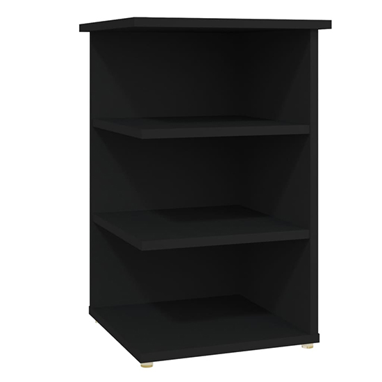 Bardia Wooden Side Table With 3 Shelves In Black