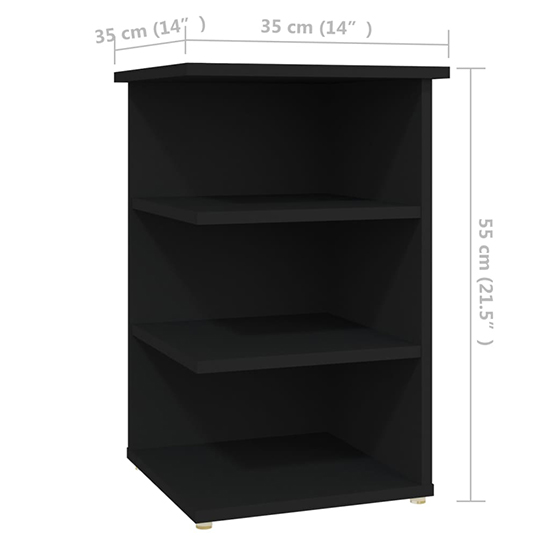 Bardia Wooden Side Table With 3 Shelves In Black