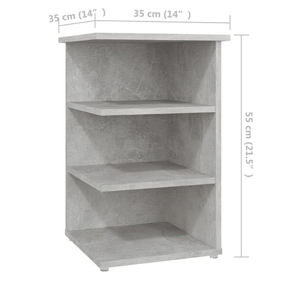 Bardia Wooden Side Table With 3 Shelves In Concrete Effect