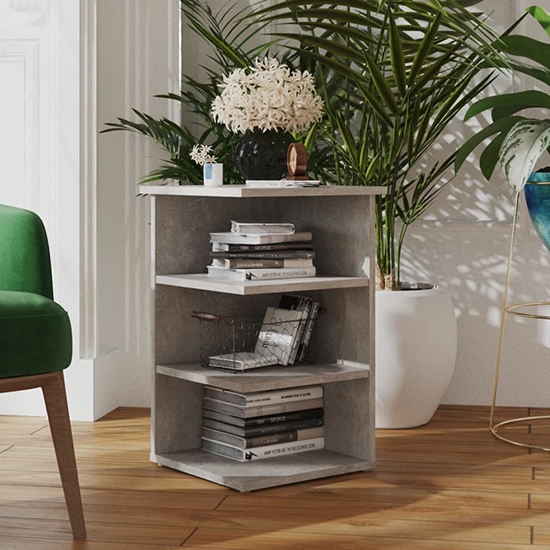 Bardia Wooden Side Table With 3 Shelves In Concrete Effect
