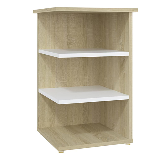 Bardia Wooden Side Table With 3 Shelves In White And Sonoma Oak_2