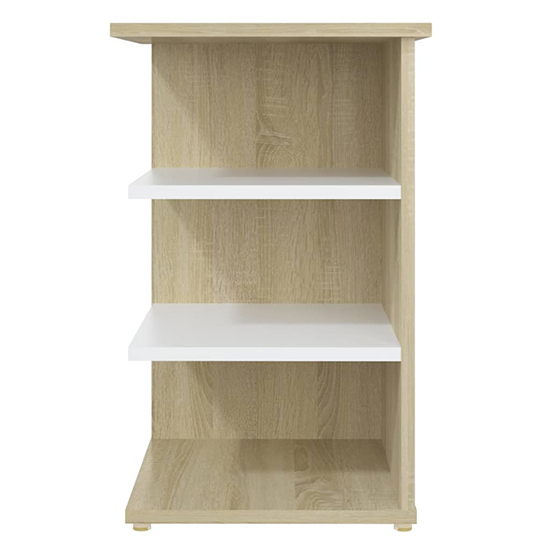 Bardia Wooden Side Table With 3 Shelves In White And Sonoma Oak_3