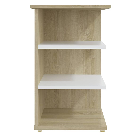 Bardia Wooden Side Table With 3 Shelves In White And Sonoma Oak_4