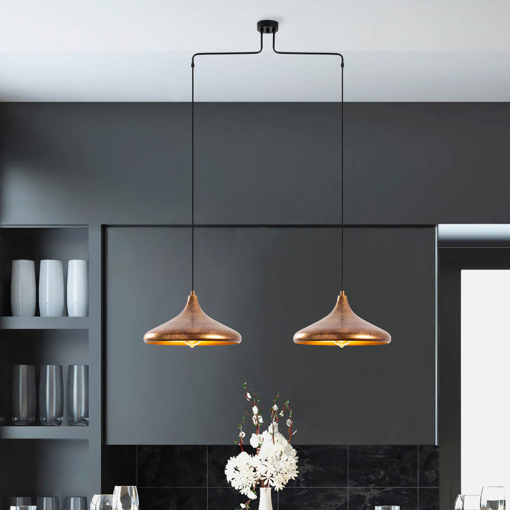 Barek Metal Double Ceiling Pendant Light in Patina