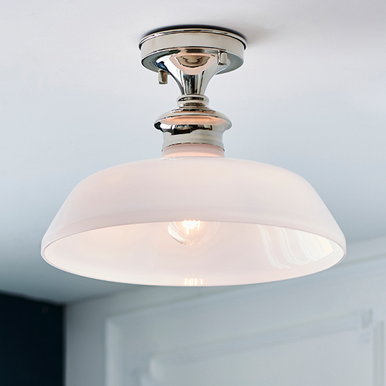 Product photograph of Barford Gloss Glass Semi Flush Ceiling Light In Bright Nickel from Furniture in Fashion