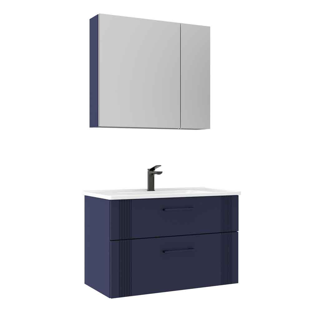 Bari Large Wooden Bathroom Furniture Set with 2 Doors 2 Drawers in Navy Blue
