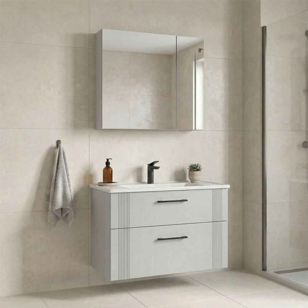 Bari Large Wooden Bathroom Furniture Set with 2 Doors 2 Drawers in White