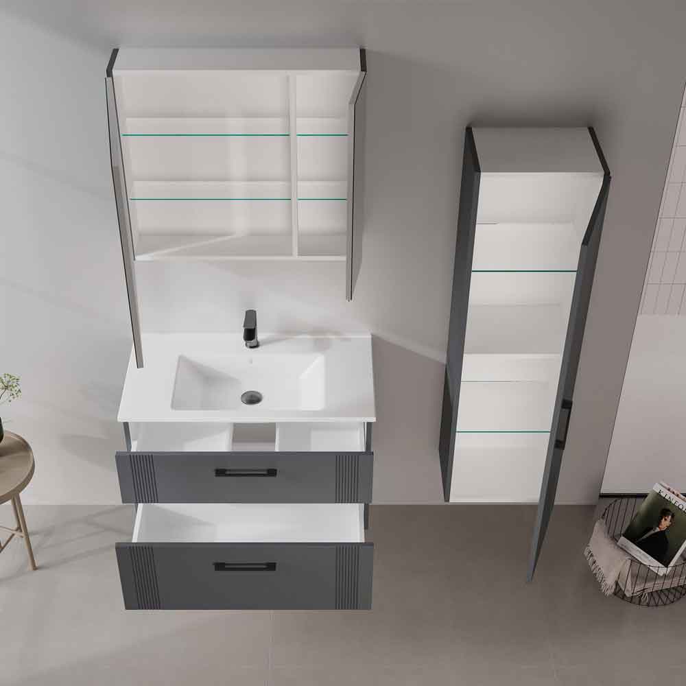 Bari Large Wooden Wall Mounted Bathroom Mirror Cabinet with 2 Doors in Anthracite