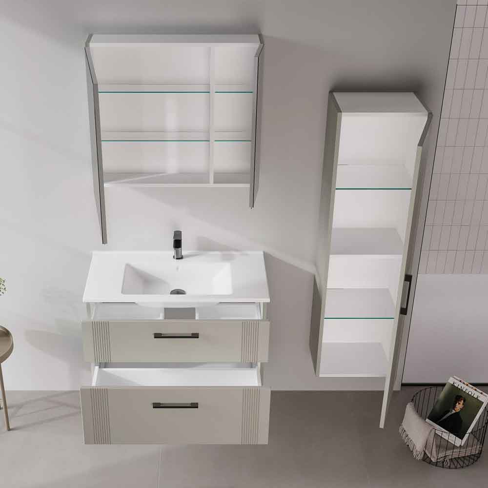 Bari Large Wooden Wall Mounted Bathroom Mirror Cabinet with 2 Doors in Cashmere