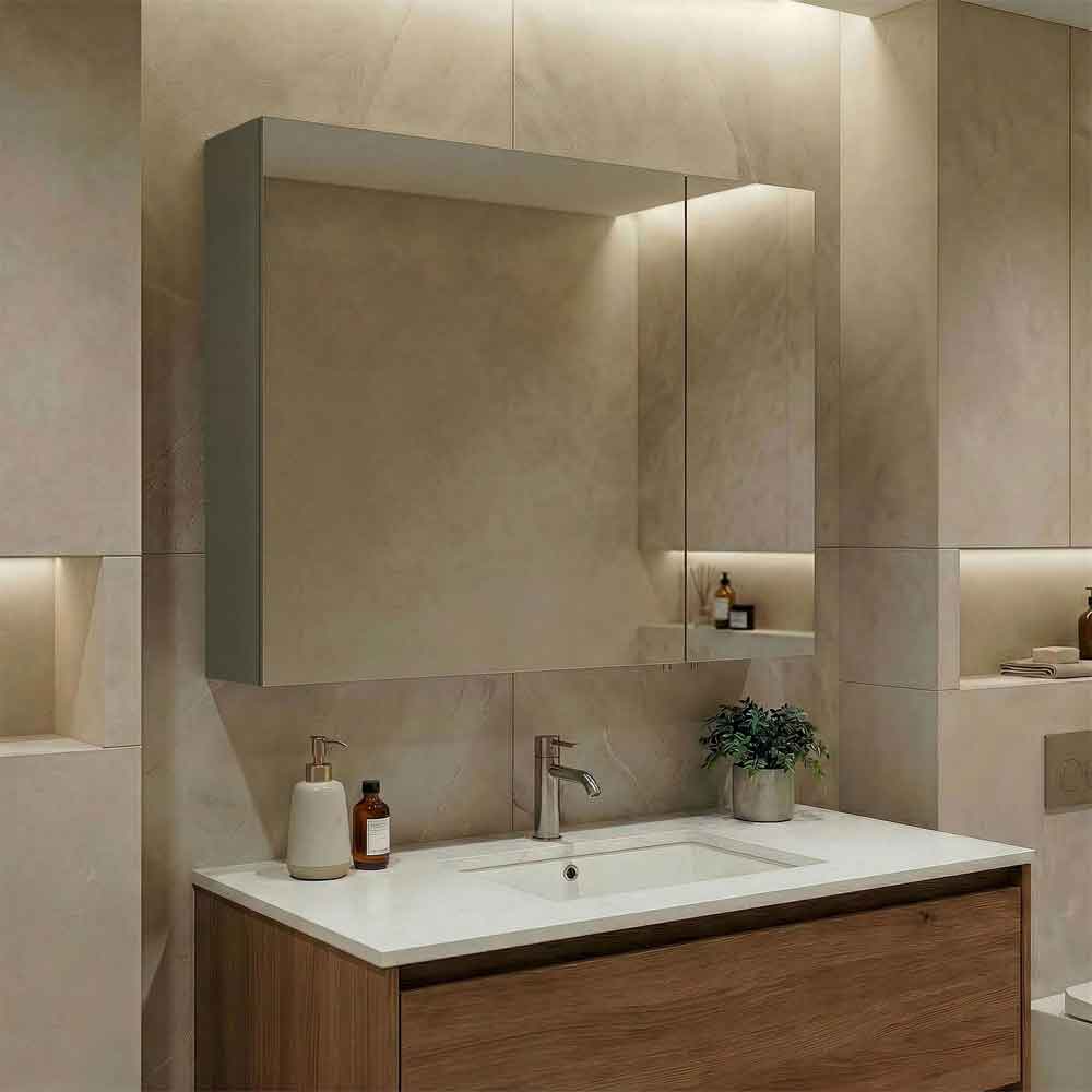 Bari Large Wooden Wall Mounted Bathroom Mirror Cabinet with 2 Doors in Green