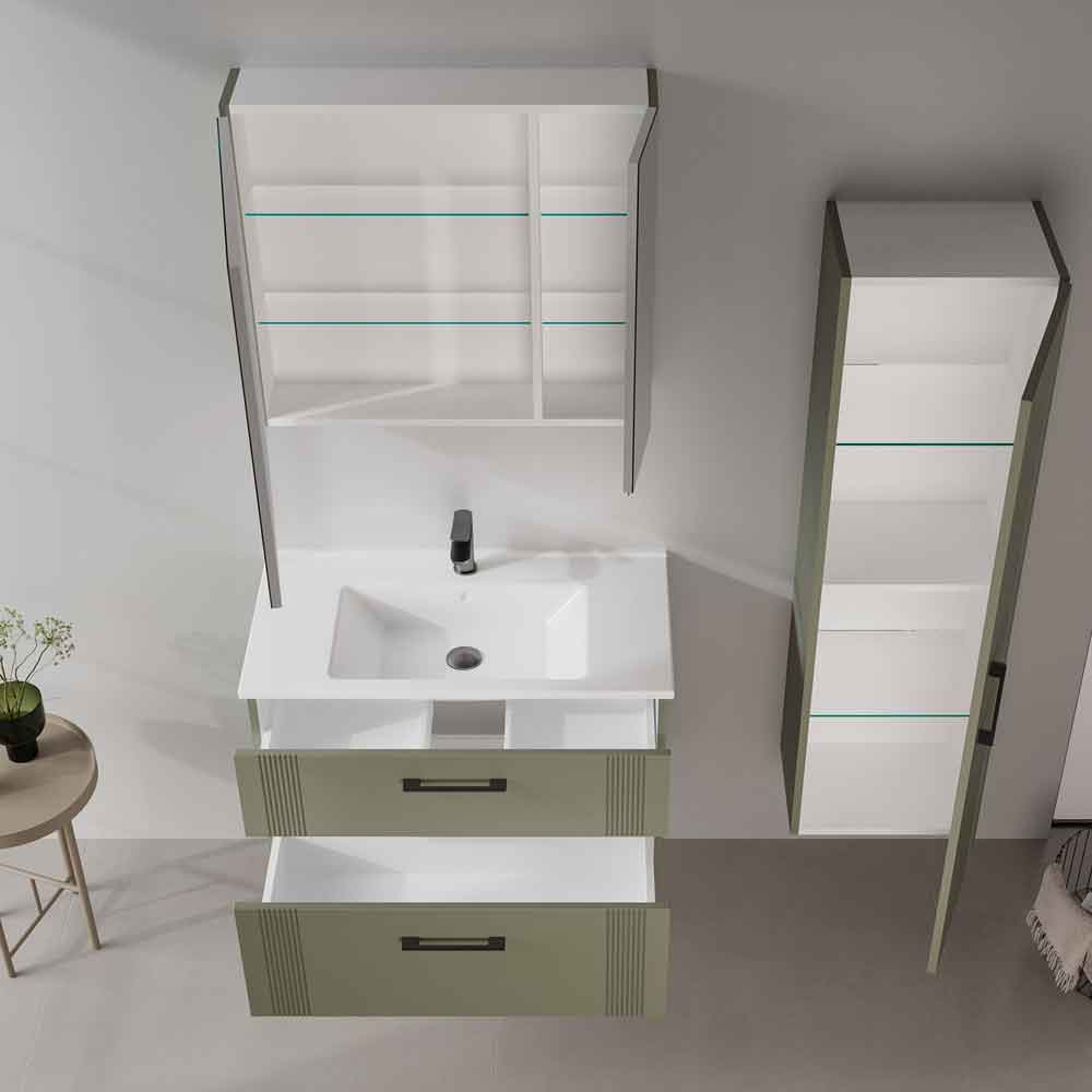Bari Large Wooden Wall Mounted Bathroom Mirror Cabinet with 2 Doors in Green