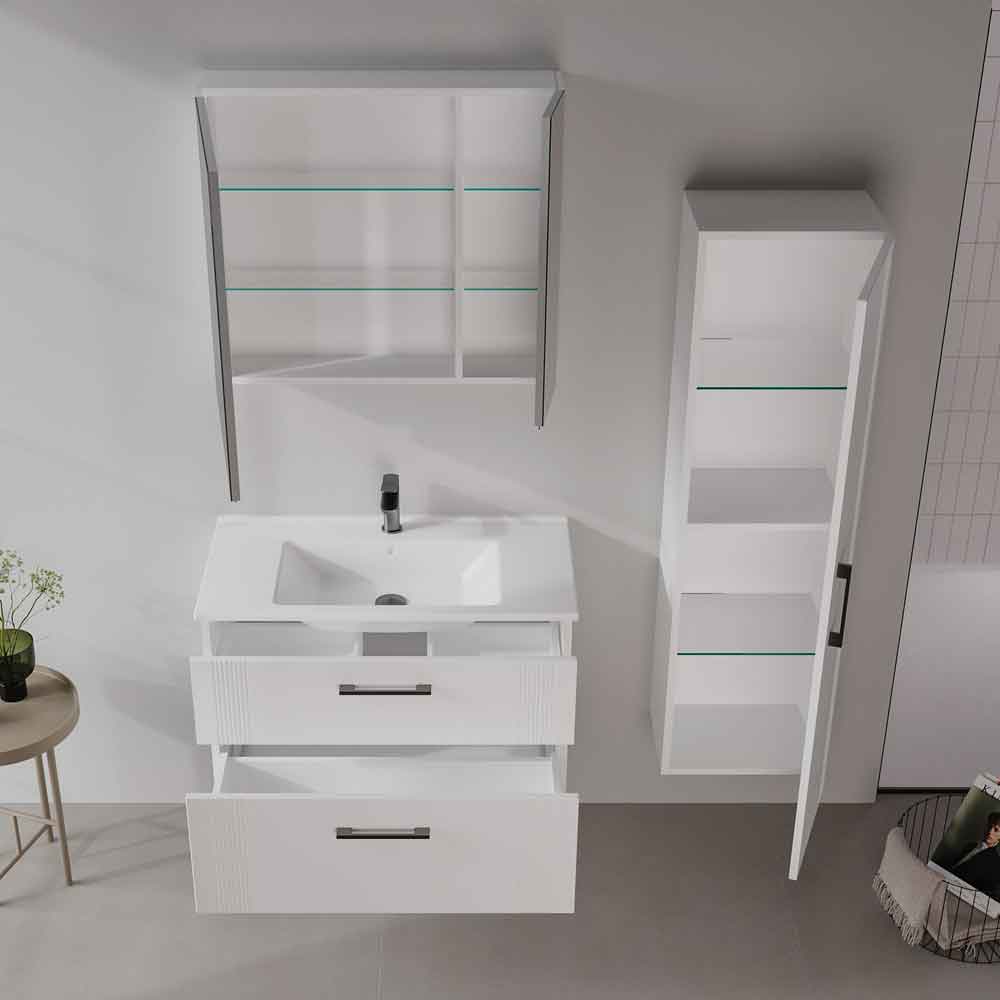 Bari Large Wooden Wall Mounted Bathroom Mirror Cabinet with 2 Doors in White