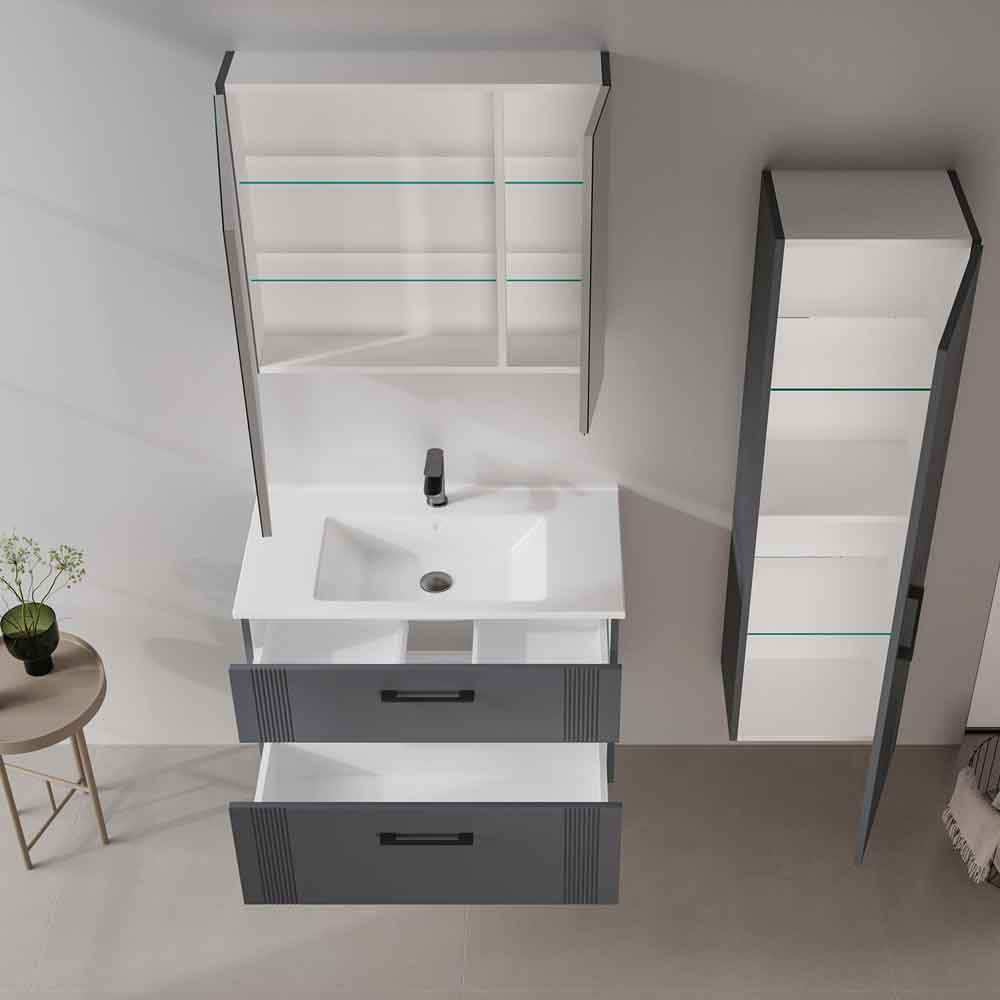 Bari Large Wooden Wall Mounted Vanity Unit with 2 Drawers in Anthracite