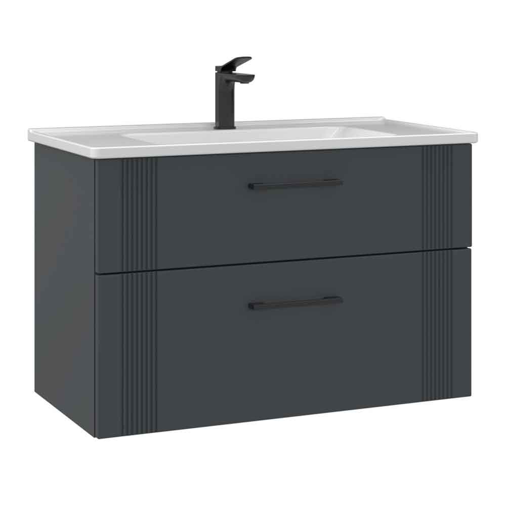 Bari Large Wooden Wall Mounted Vanity Unit with 2 Drawers in Anthracite