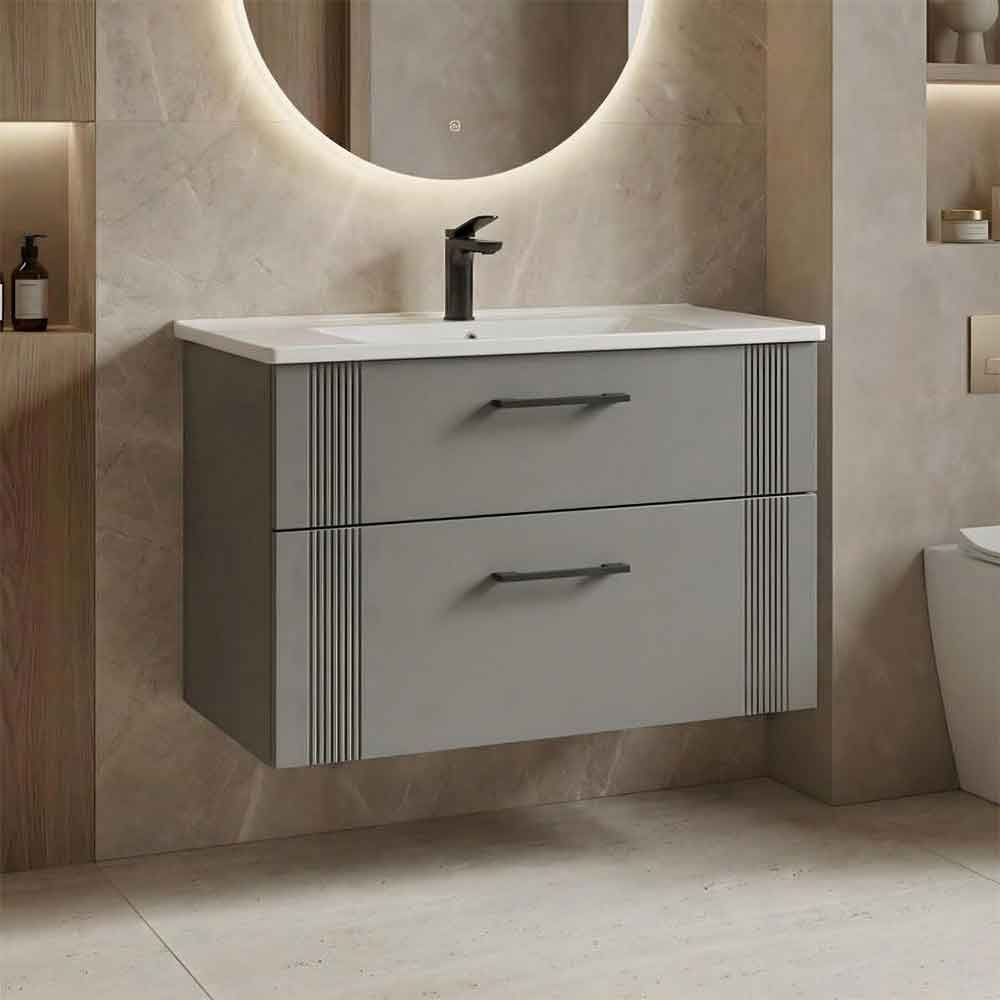 Bari Large Wooden Wall Mounted Vanity Unit with 2 Drawers in Cashmere