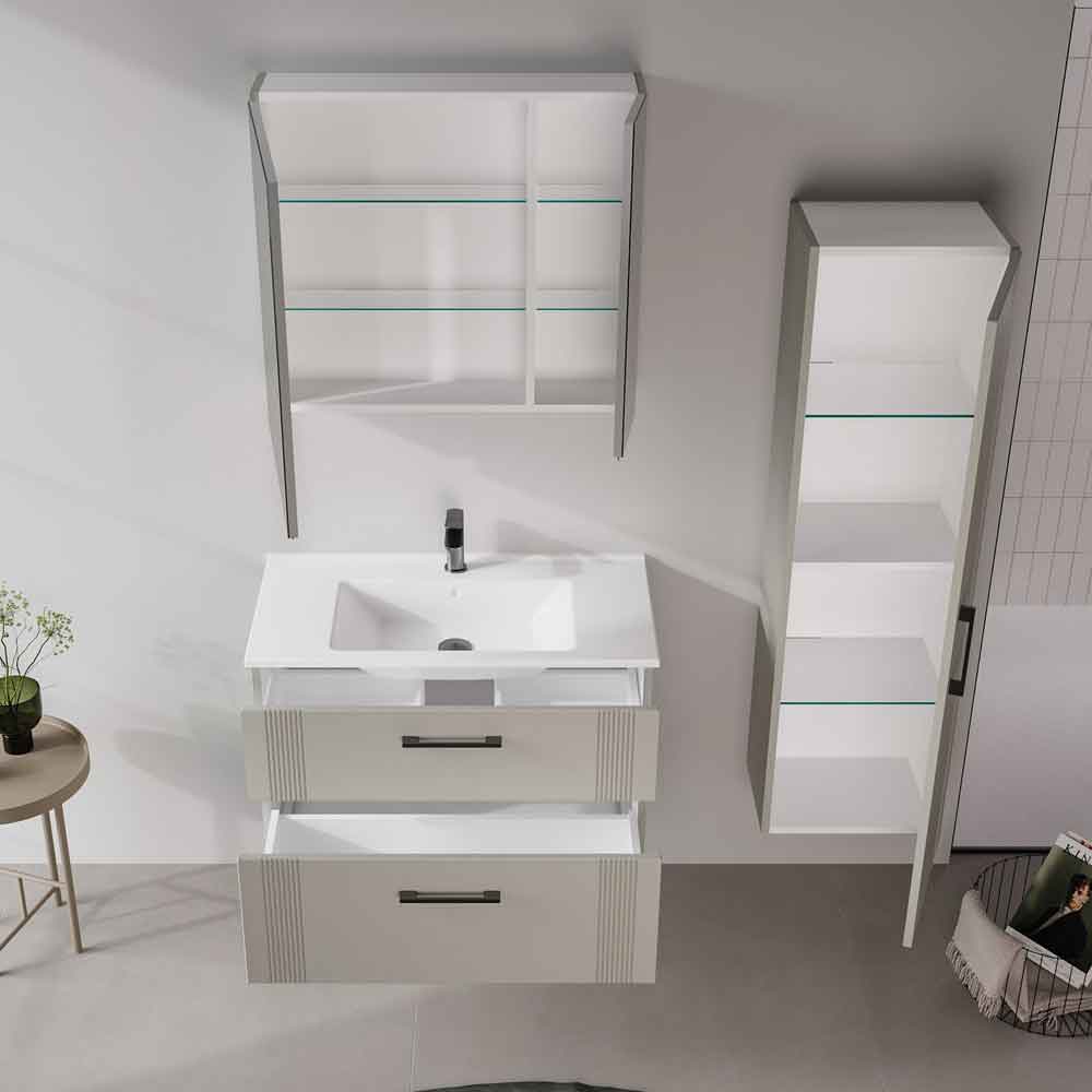Bari Large Wooden Wall Mounted Vanity Unit with 2 Drawers in Cashmere