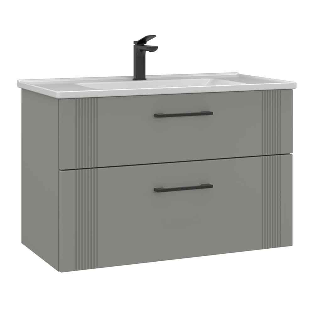 Bari Large Wooden Wall Mounted Vanity Unit with 2 Drawers in Cashmere