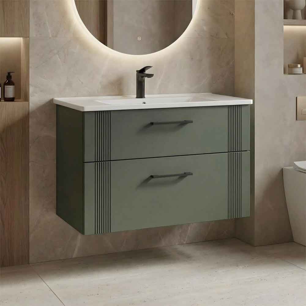 Bari Large Wooden Wall Mounted Vanity Unit with 2 Drawers in Green