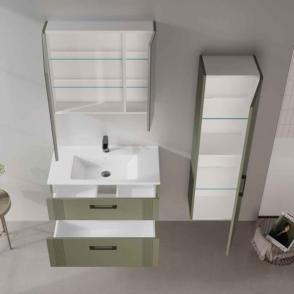 Bari Large Wooden Wall Mounted Vanity Unit with 2 Drawers in Green