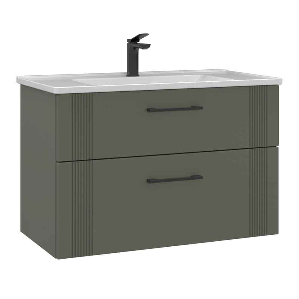 Bari Large Wooden Wall Mounted Vanity Unit with 2 Drawers in Green