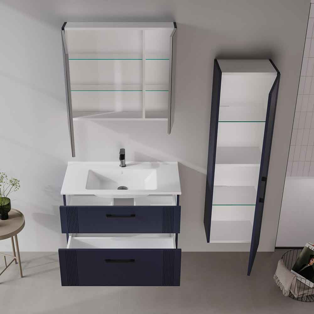 Bari Large Wooden Wall Mounted Vanity Unit with 2 Drawers in Navy Blue