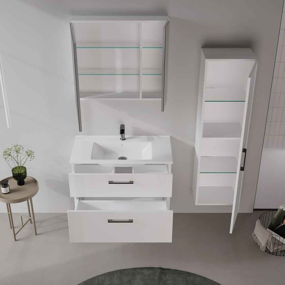 Bari Large Wooden Wall Mounted Vanity Unit with 2 Drawers in White