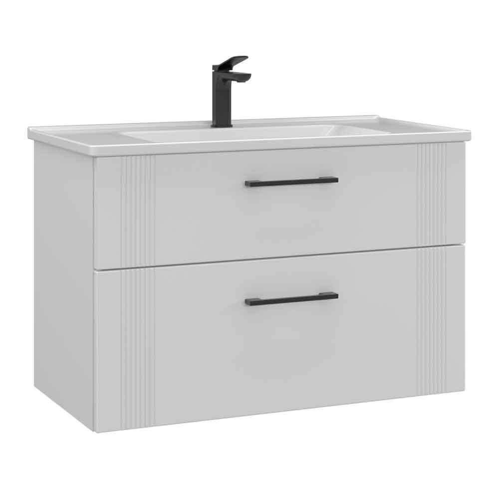 Bari Large Wooden Wall Mounted Vanity Unit with 2 Drawers in White