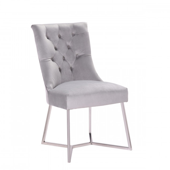 Bari Silver Velvet Dining Chairs In Pair Sale