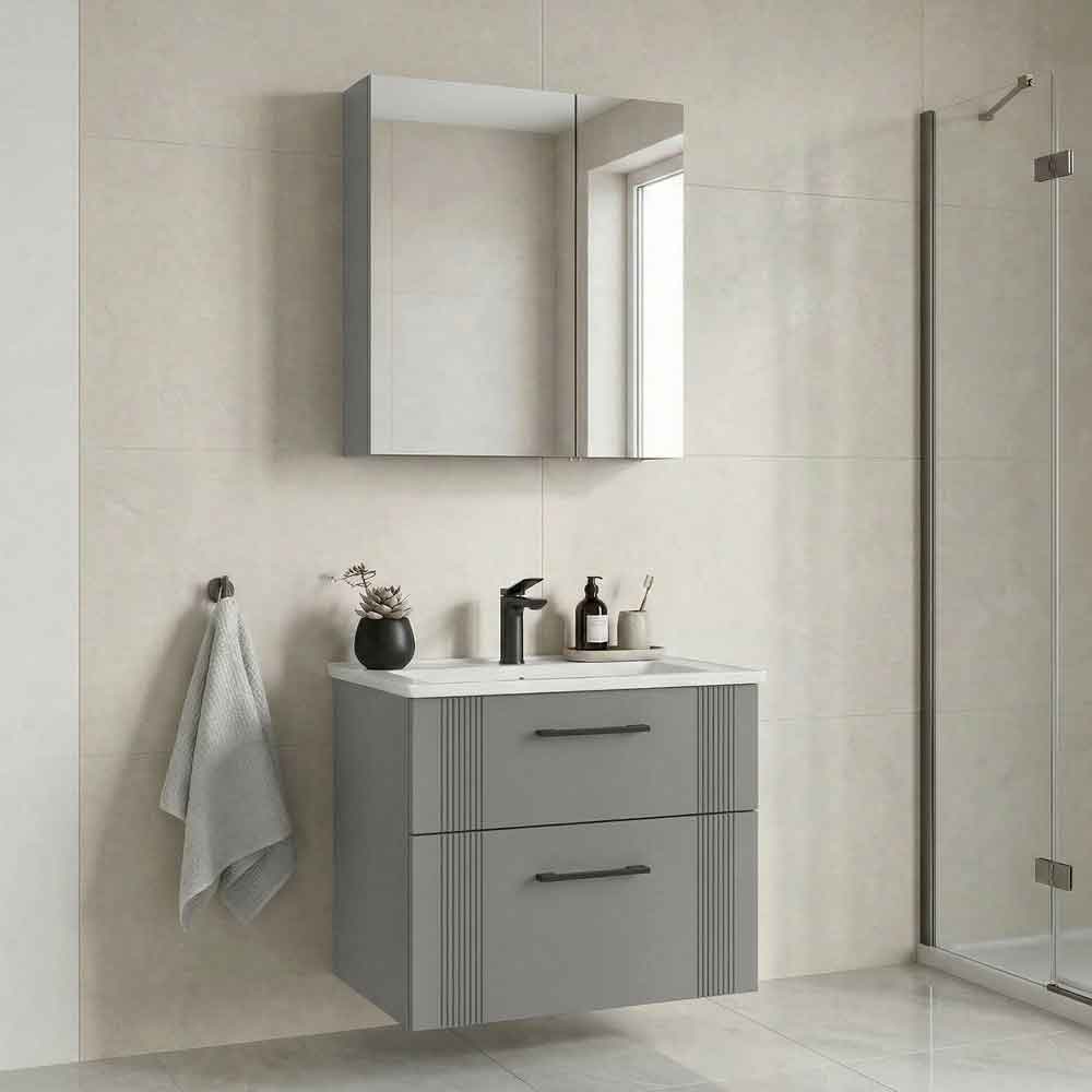 Bari Small Wooden Bathroom Furniture Set with 2 Doors 2 Drawers in Cashmere